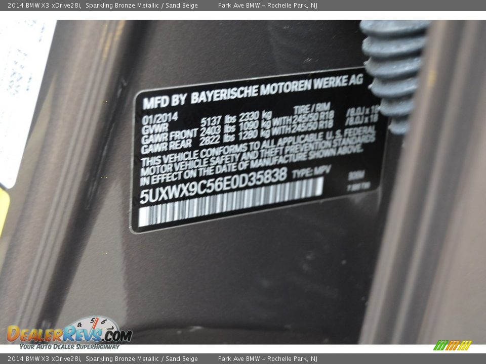 2014 BMW X3 xDrive28i Sparkling Bronze Metallic / Sand Beige Photo #34