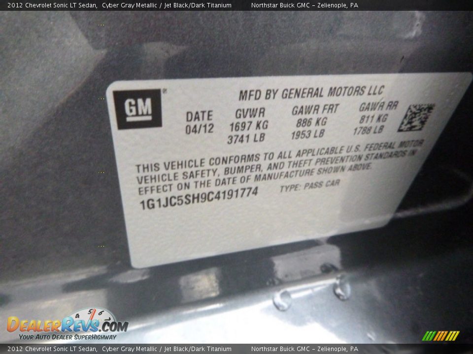 2012 Chevrolet Sonic LT Sedan Cyber Gray Metallic / Jet Black/Dark Titanium Photo #19