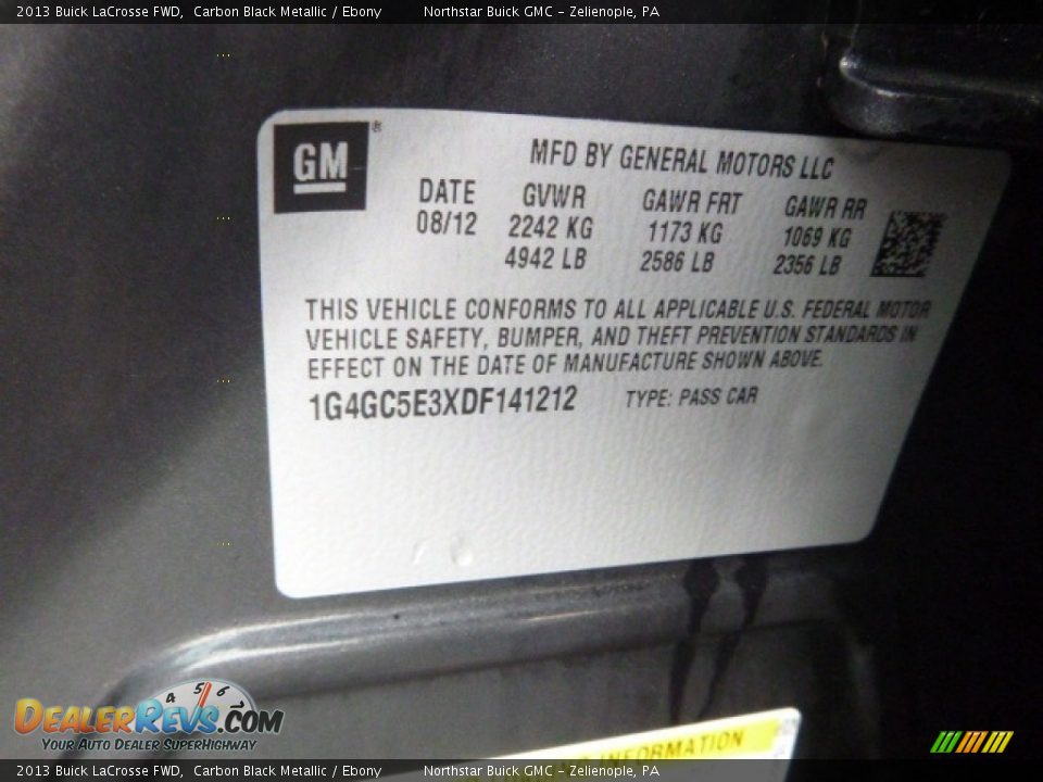 2013 Buick LaCrosse FWD Carbon Black Metallic / Ebony Photo #20
