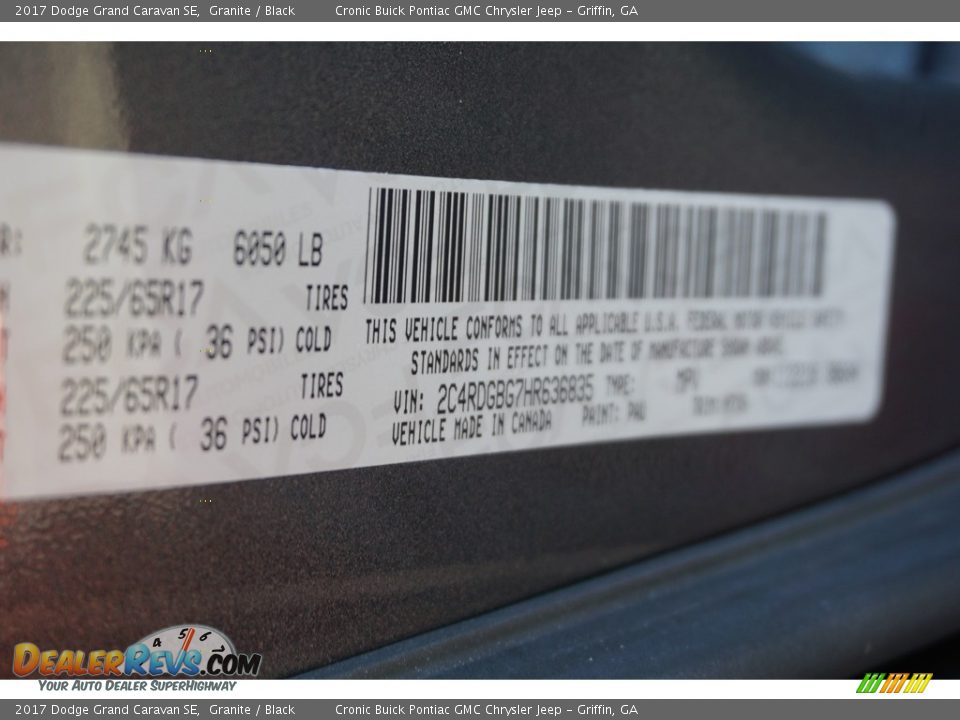 2017 Dodge Grand Caravan SE Granite / Black Photo #17