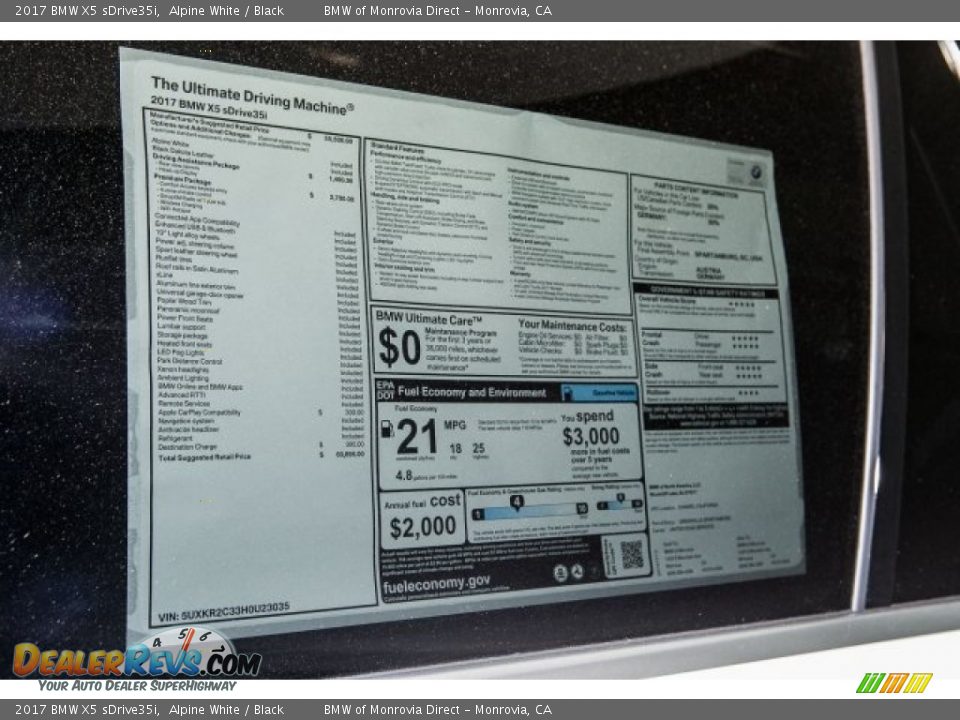 2017 BMW X5 sDrive35i Alpine White / Black Photo #10