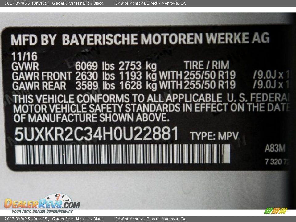 2017 BMW X5 sDrive35i Glacier Silver Metallic / Black Photo #11