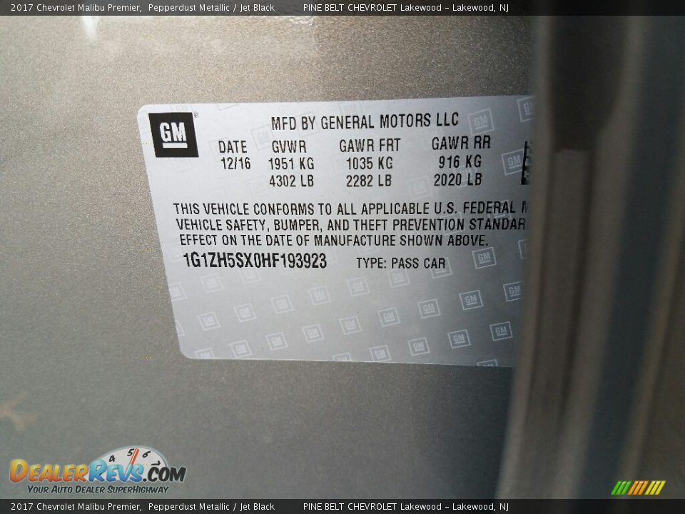 2017 Chevrolet Malibu Premier Pepperdust Metallic / Jet Black Photo #9