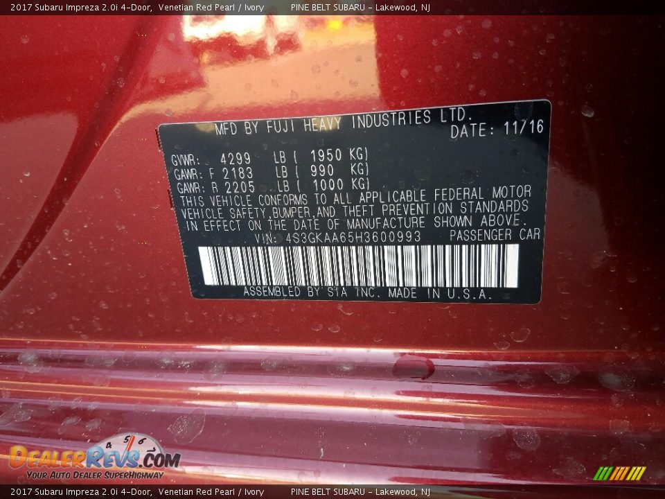 2017 Subaru Impreza 2.0i 4-Door Venetian Red Pearl / Ivory Photo #9