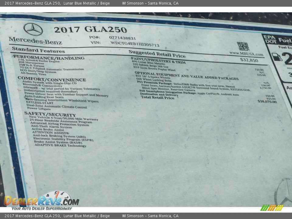 2017 Mercedes-Benz GLA 250 Lunar Blue Metallic / Beige Photo #11
