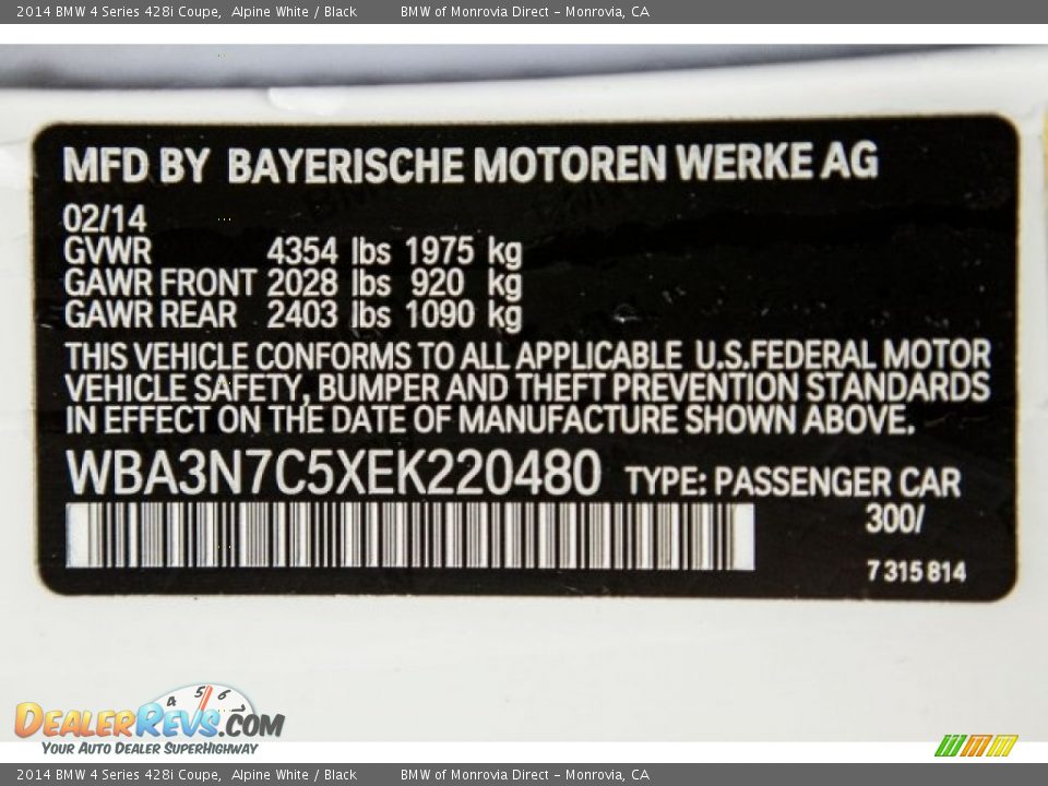 2014 BMW 4 Series 428i Coupe Alpine White / Black Photo #21