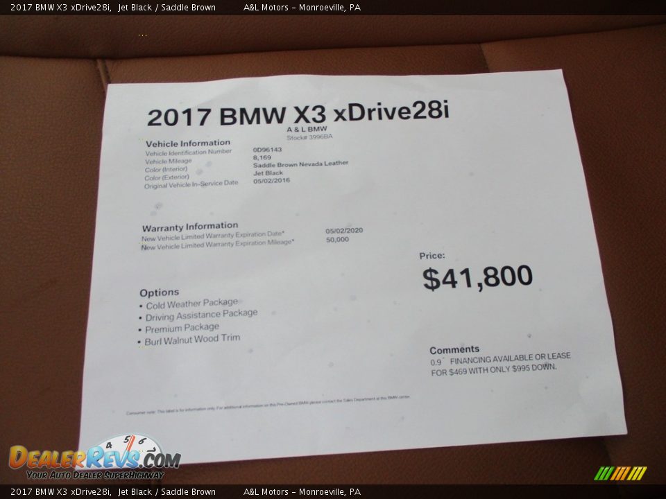 2017 BMW X3 xDrive28i Jet Black / Saddle Brown Photo #12