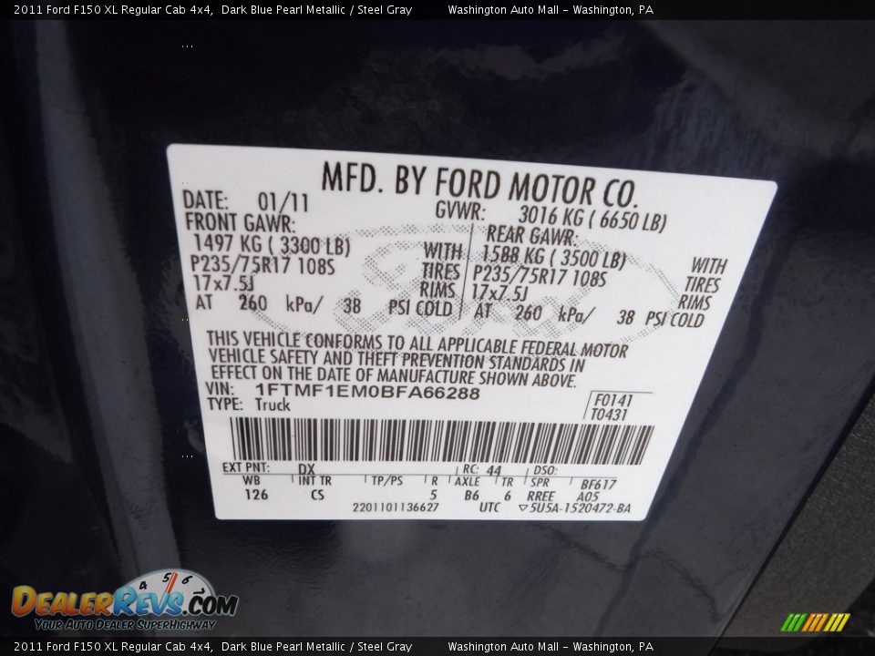 2011 Ford F150 XL Regular Cab 4x4 Dark Blue Pearl Metallic / Steel Gray Photo #24