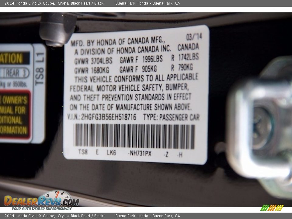 2014 Honda Civic LX Coupe Crystal Black Pearl / Black Photo #25