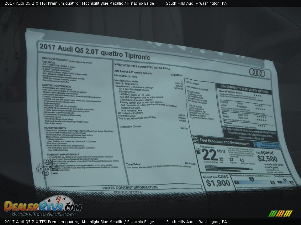 2017 Audi Q5 2.0 TFSI Premium quattro Moonlight Blue Metallic / Pistachio Beige Photo #9