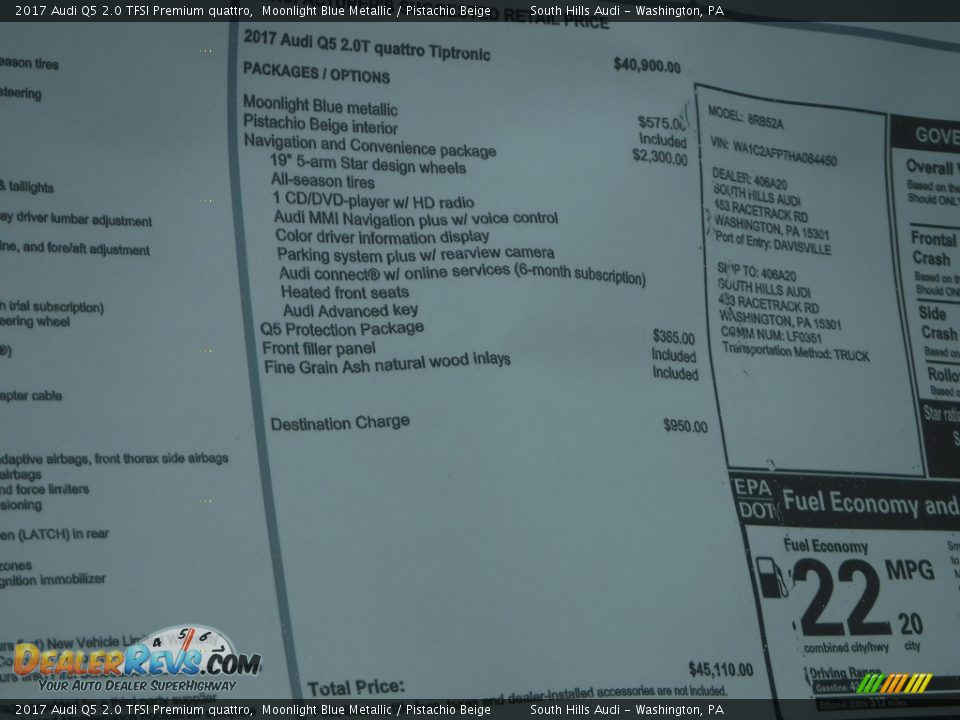 2017 Audi Q5 2.0 TFSI Premium quattro Moonlight Blue Metallic / Pistachio Beige Photo #10