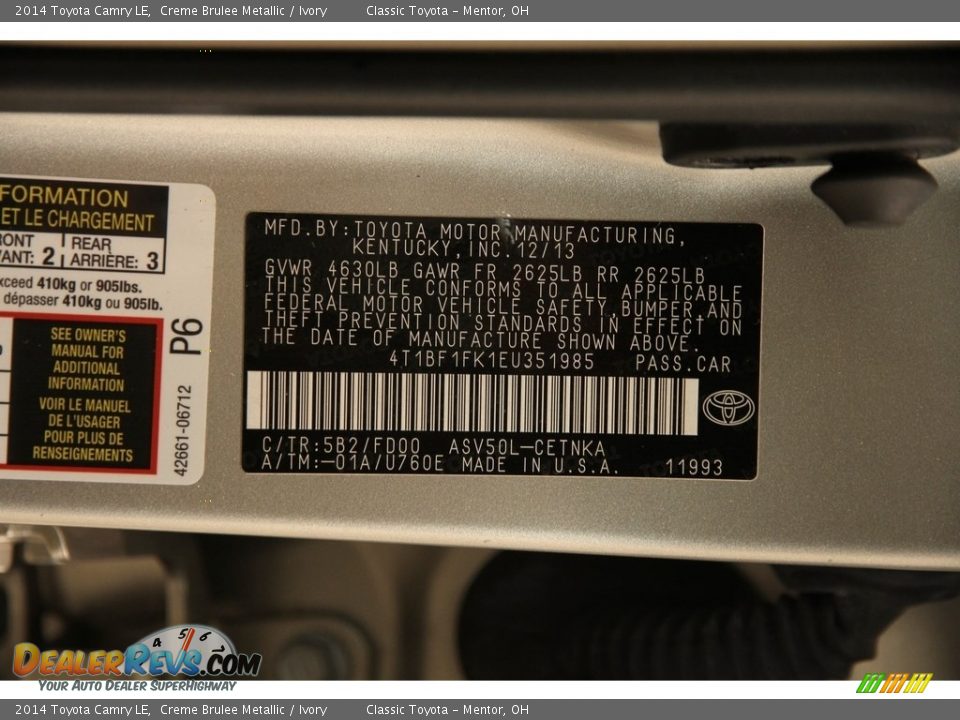 2014 Toyota Camry LE Creme Brulee Metallic / Ivory Photo #20