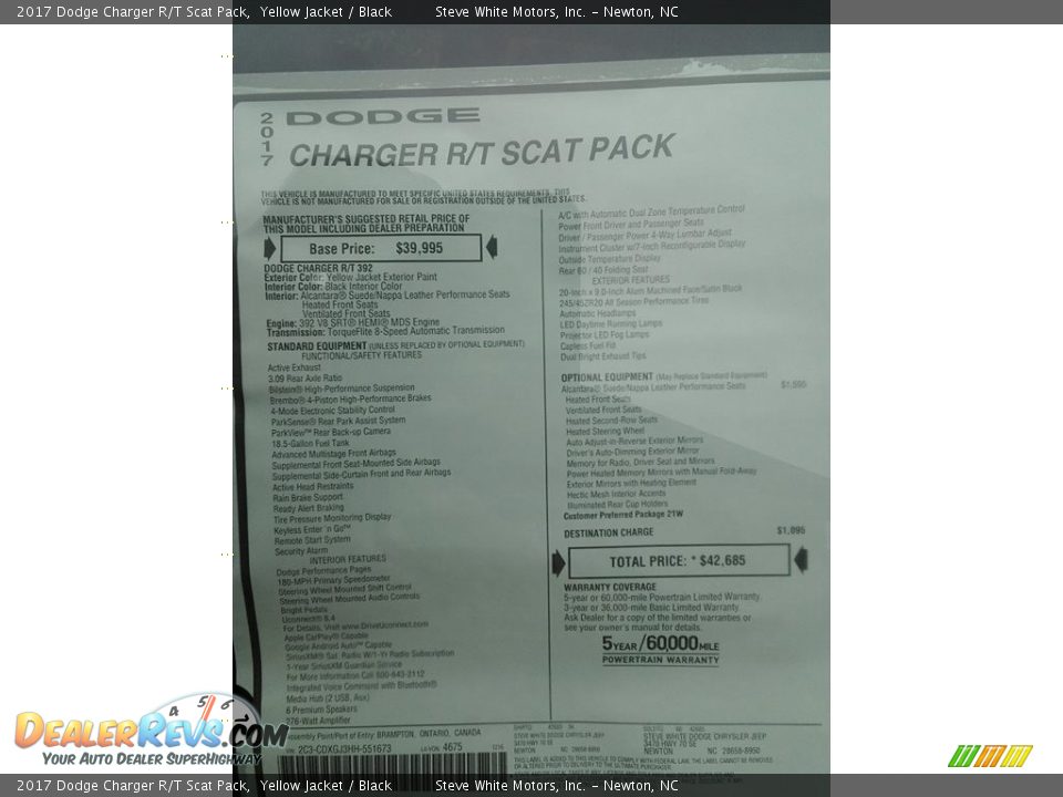 2017 Dodge Charger R/T Scat Pack Window Sticker Photo #27