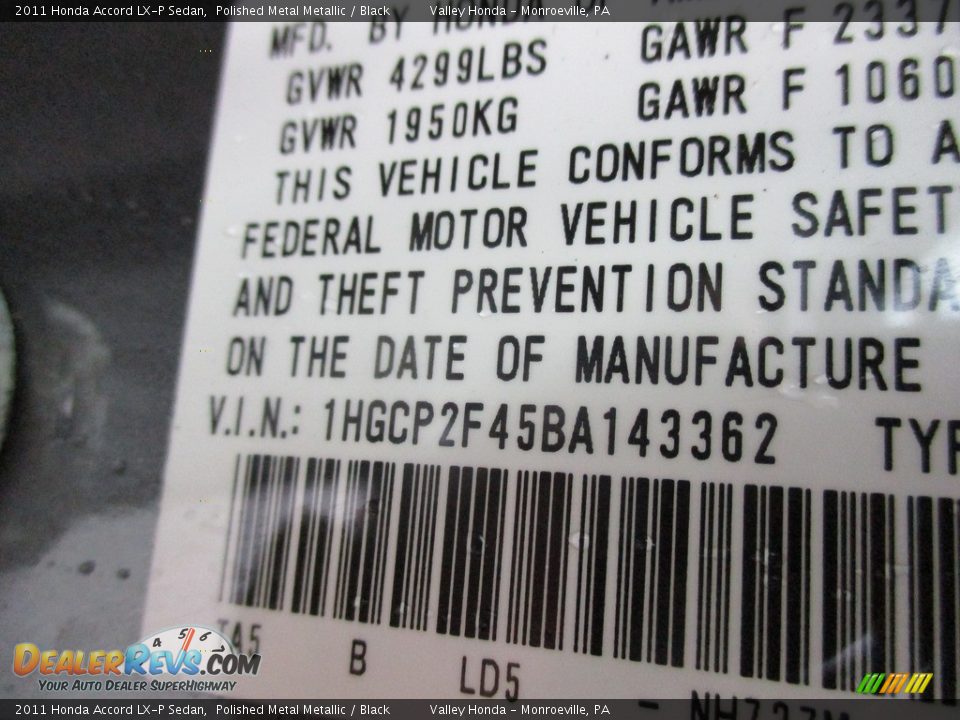 2011 Honda Accord LX-P Sedan Polished Metal Metallic / Black Photo #19