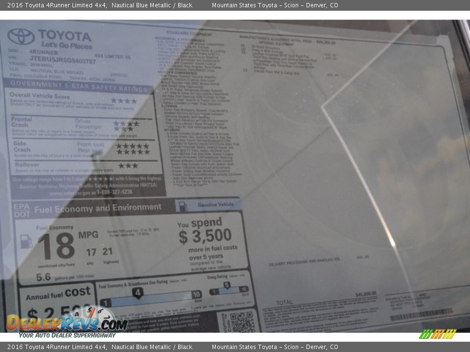 2016 Toyota 4Runner Limited 4x4 Nautical Blue Metallic / Black Photo #11