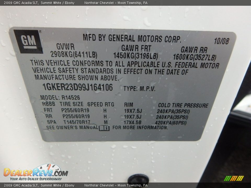 2009 GMC Acadia SLT Summit White / Ebony Photo #28