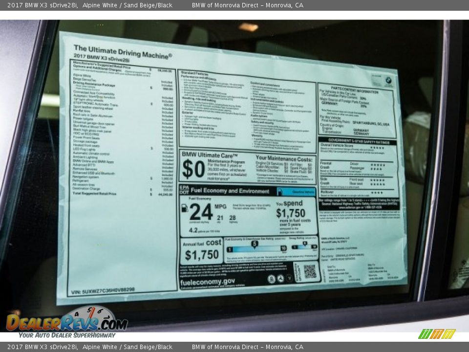 2017 BMW X3 sDrive28i Alpine White / Sand Beige/Black Photo #10