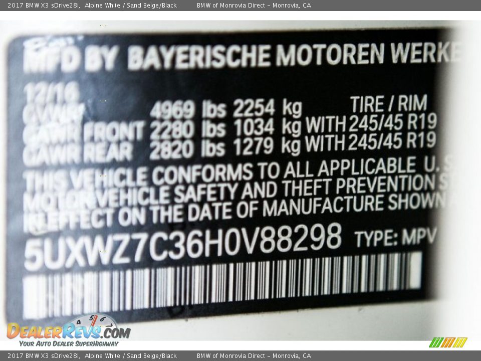 2017 BMW X3 sDrive28i Alpine White / Sand Beige/Black Photo #11