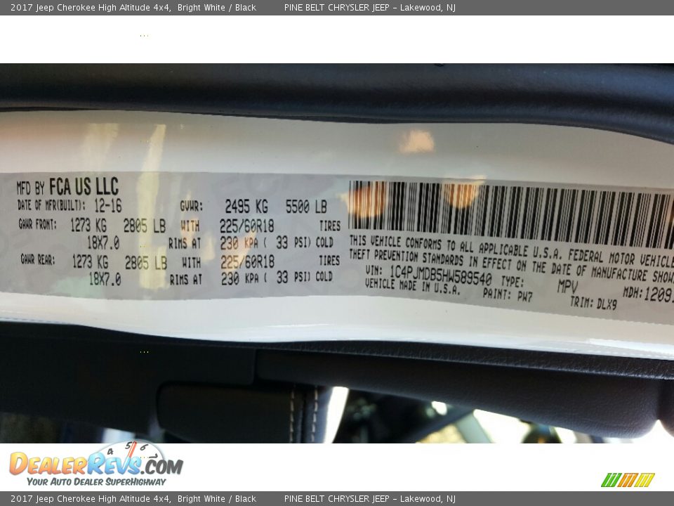 2017 Jeep Cherokee High Altitude 4x4 Bright White / Black Photo #7