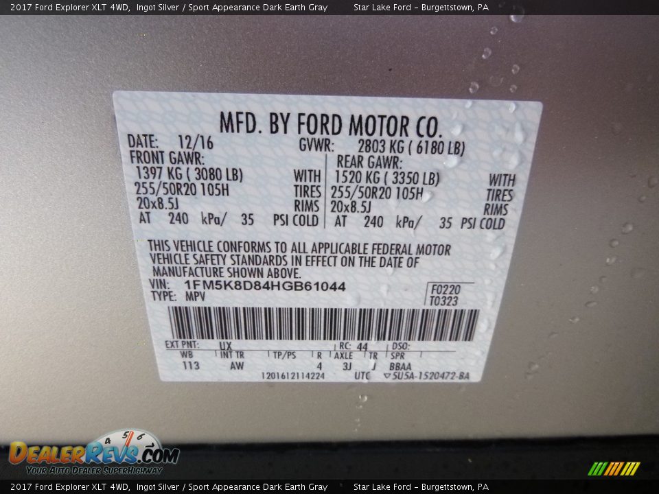 2017 Ford Explorer XLT 4WD Ingot Silver / Sport Appearance Dark Earth Gray Photo #14