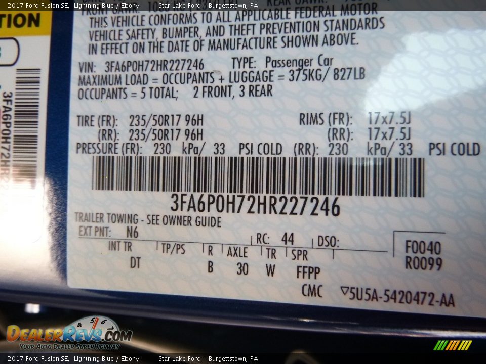 2017 Ford Fusion SE Lightning Blue / Ebony Photo #13