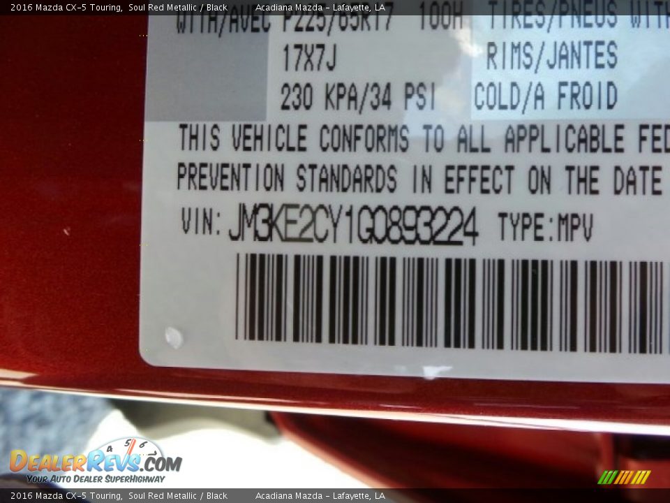 2016 Mazda CX-5 Touring Soul Red Metallic / Black Photo #13