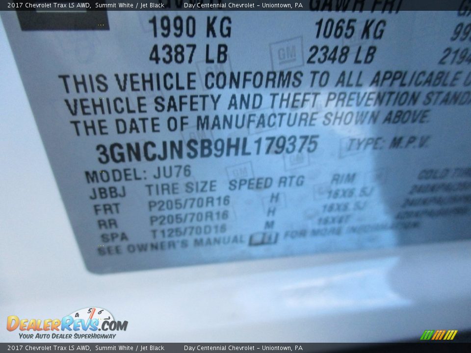 2017 Chevrolet Trax LS AWD Summit White / Jet Black Photo #19