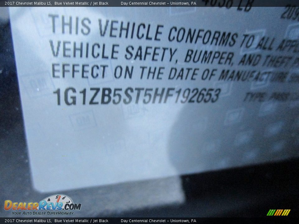 2017 Chevrolet Malibu LS Blue Velvet Metallic / Jet Black Photo #19