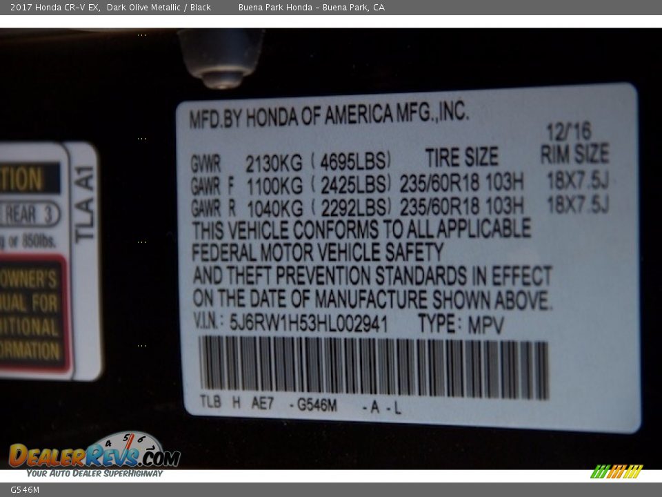 Honda Color Code G546M Dark Olive Metallic