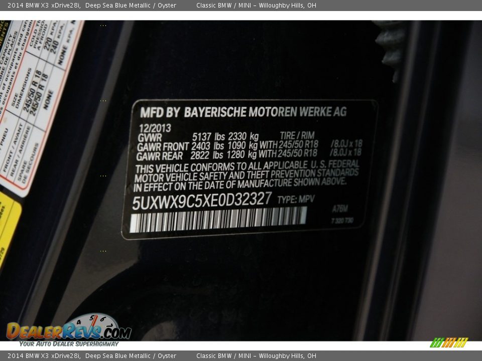 2014 BMW X3 xDrive28i Deep Sea Blue Metallic / Oyster Photo #22