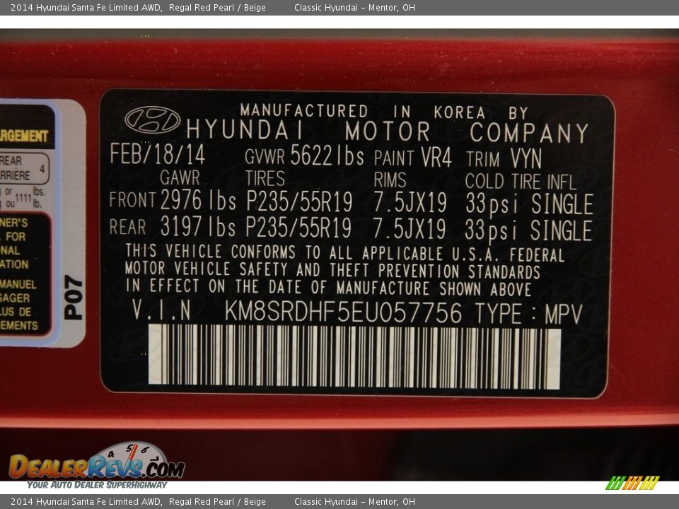 2014 Hyundai Santa Fe Limited AWD Regal Red Pearl / Beige Photo #22