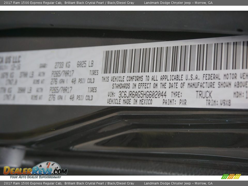 2017 Ram 1500 Express Regular Cab Brilliant Black Crystal Pearl / Black/Diesel Gray Photo #10