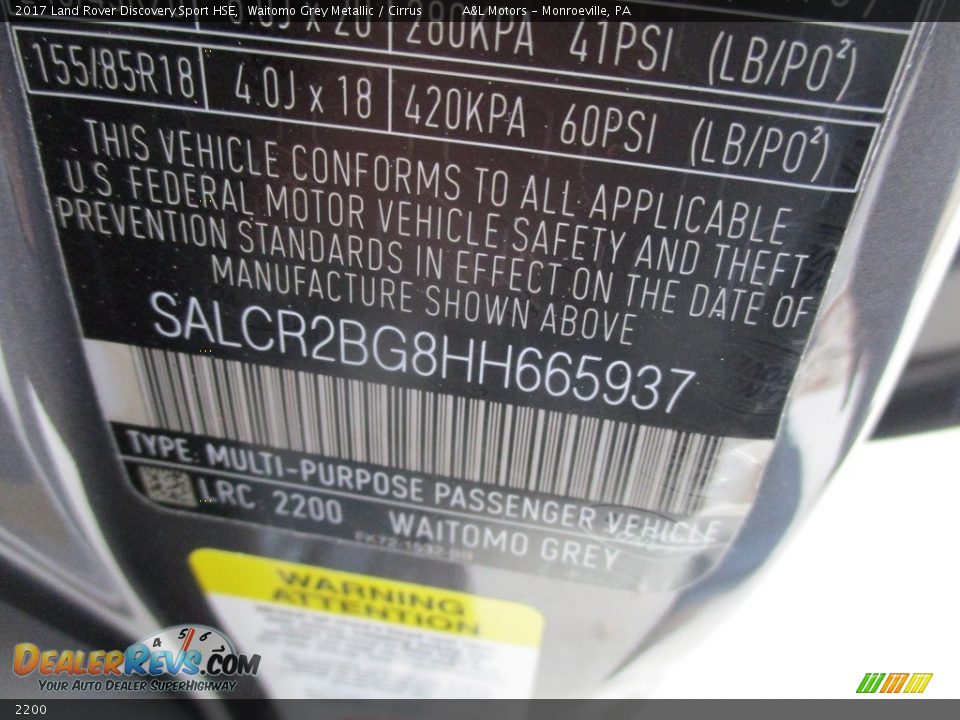 Land Rover Color Code 2200 Waitomo Grey Metallic