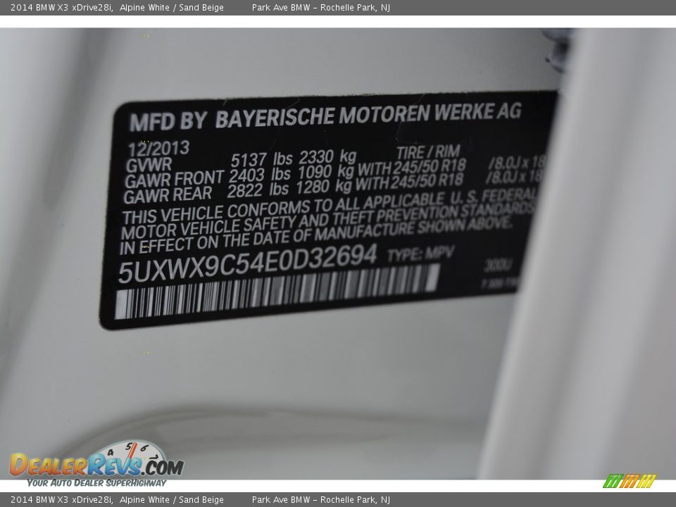 2014 BMW X3 xDrive28i Alpine White / Sand Beige Photo #34