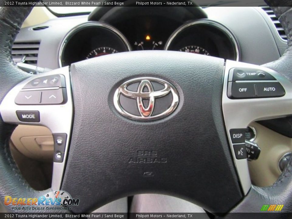 2012 Toyota Highlander Limited Blizzard White Pearl / Sand Beige Photo #33