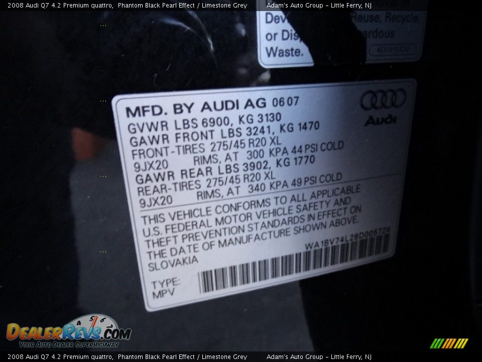 2008 Audi Q7 4.2 Premium quattro Phantom Black Pearl Effect / Limestone Grey Photo #7