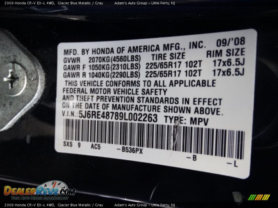2009 Honda CR-V EX-L 4WD Glacier Blue Metallic / Gray Photo #19