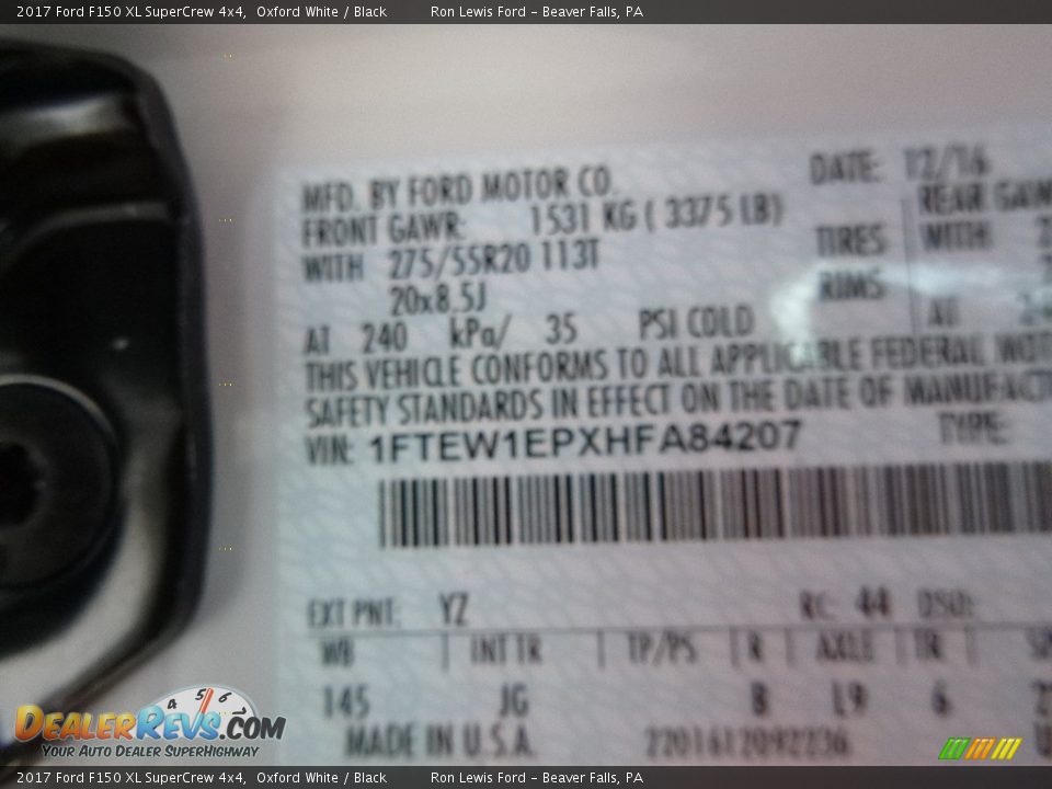 2017 Ford F150 XL SuperCrew 4x4 Oxford White / Black Photo #15