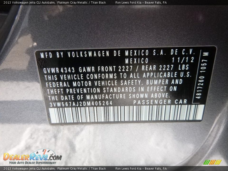 2013 Volkswagen Jetta GLI Autobahn Platinum Gray Metallic / Titan Black Photo #14