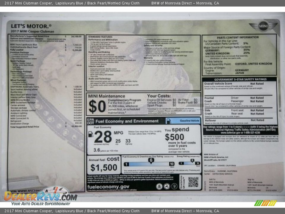 2017 Mini Clubman Cooper Window Sticker Photo #10