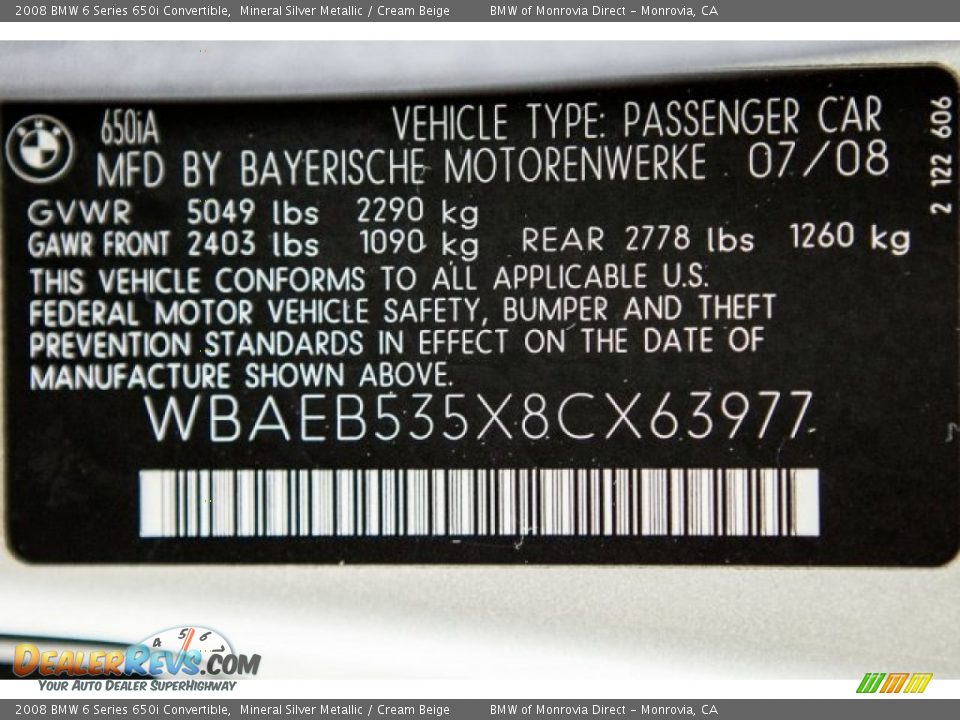 2008 BMW 6 Series 650i Convertible Mineral Silver Metallic / Cream Beige Photo #18