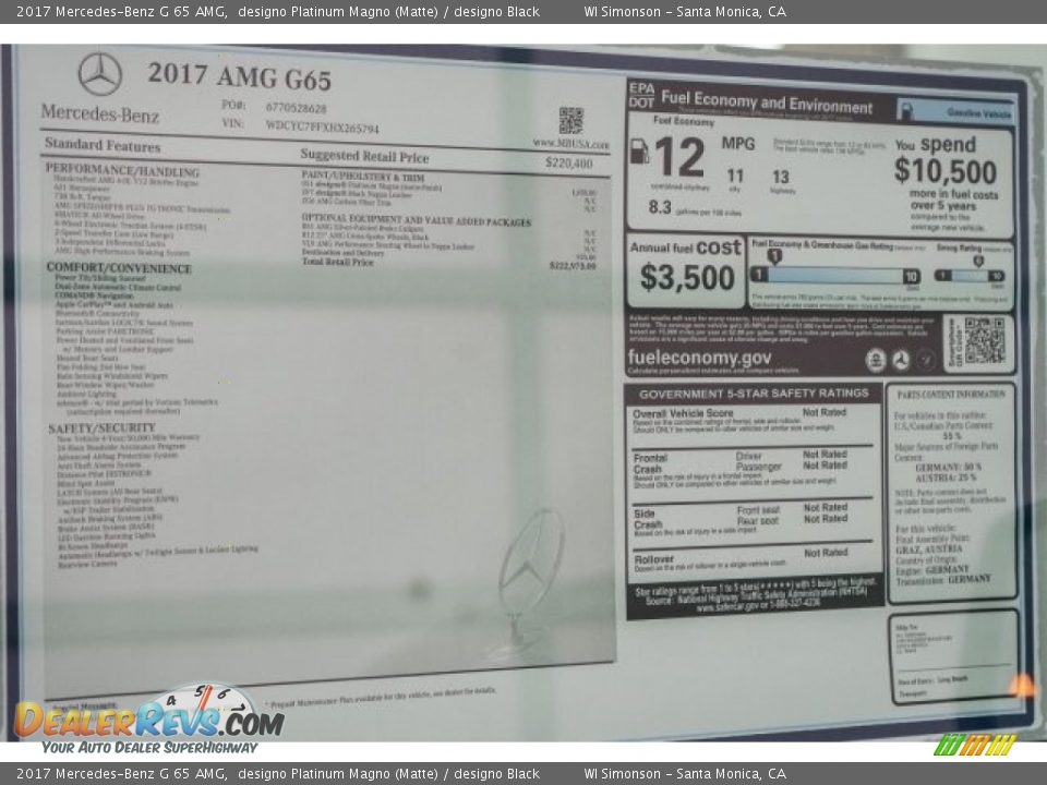 2017 Mercedes-Benz G 65 AMG designo Platinum Magno (Matte) / designo Black Photo #31