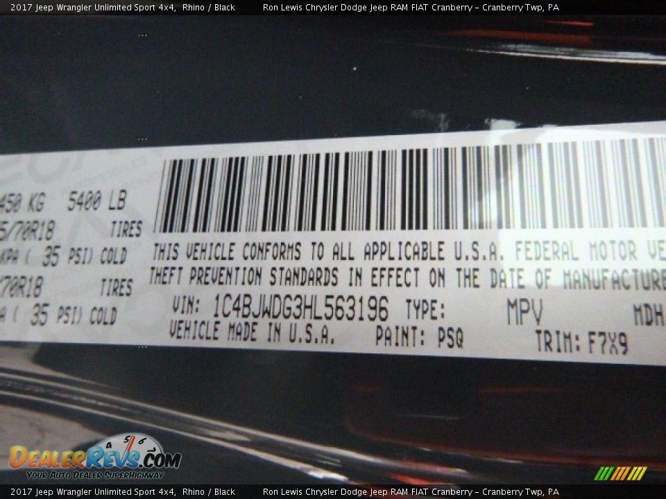 2017 Jeep Wrangler Unlimited Sport 4x4 Rhino / Black Photo #14