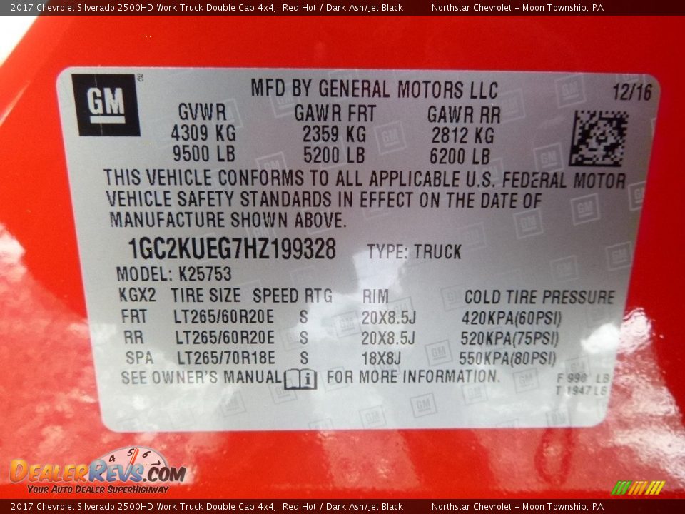 2017 Chevrolet Silverado 2500HD Work Truck Double Cab 4x4 Red Hot / Dark Ash/Jet Black Photo #17