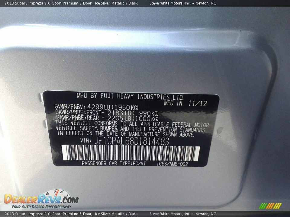 2013 Subaru Impreza 2.0i Sport Premium 5 Door Ice Silver Metallic / Black Photo #20