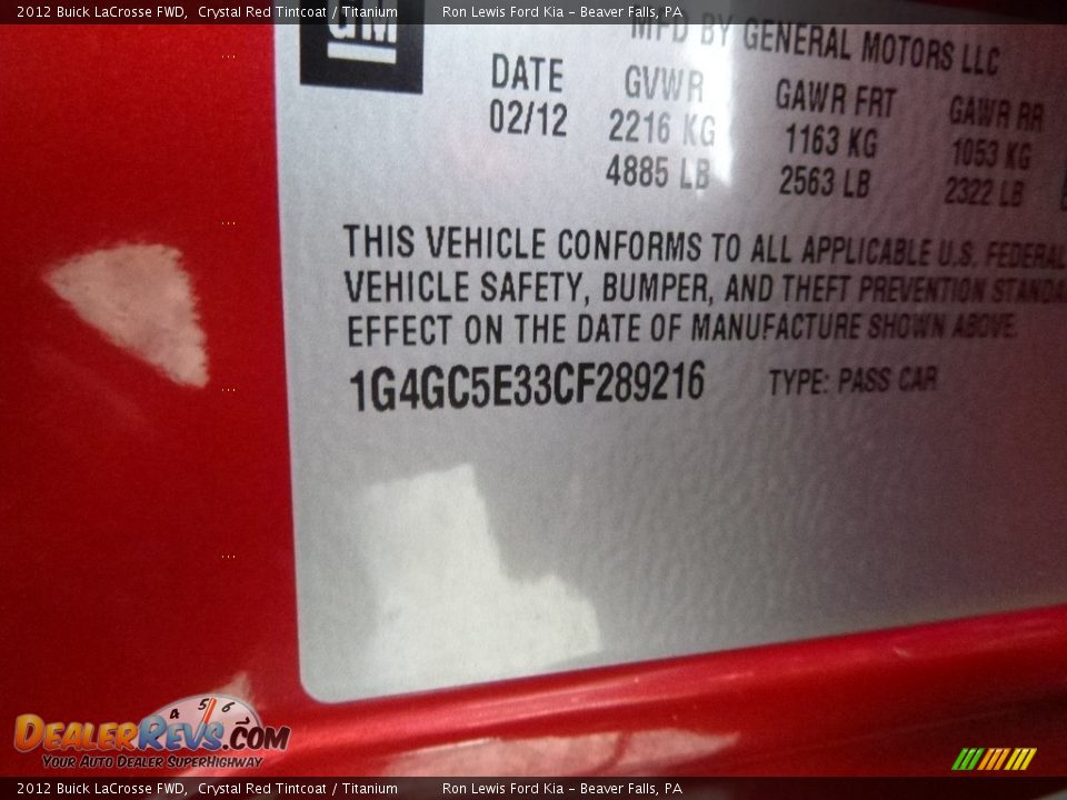 2012 Buick LaCrosse FWD Crystal Red Tintcoat / Titanium Photo #15
