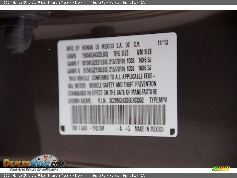 2014 Honda CR-V LX Urban Titanium Metallic / Black Photo #30