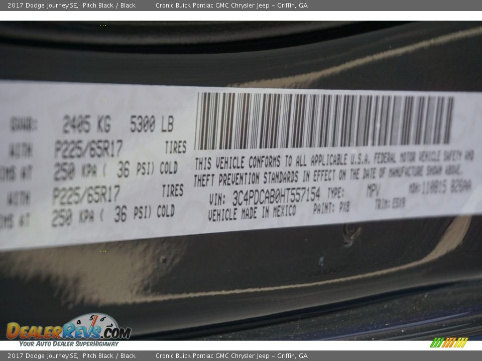 2017 Dodge Journey SE Pitch Black / Black Photo #16