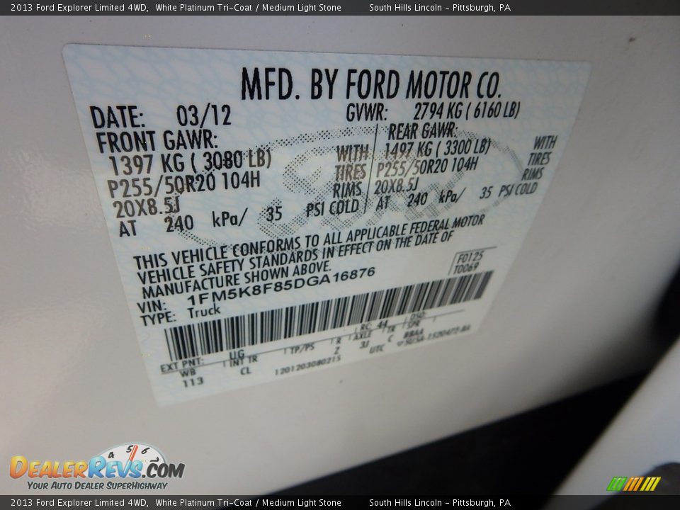 2013 Ford Explorer Limited 4WD White Platinum Tri-Coat / Medium Light Stone Photo #23