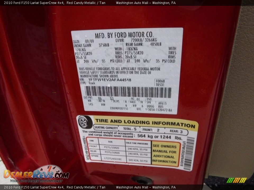 2010 Ford F150 Lariat SuperCrew 4x4 Red Candy Metallic / Tan Photo #29